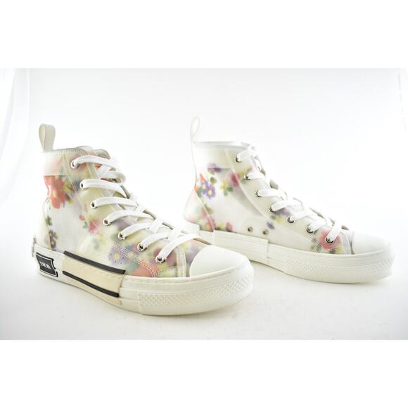 Dior Mens B23 Floral Technical Canvas White High Top Lace Up Flat Sneaker 40 7 - Picture 4 of 11